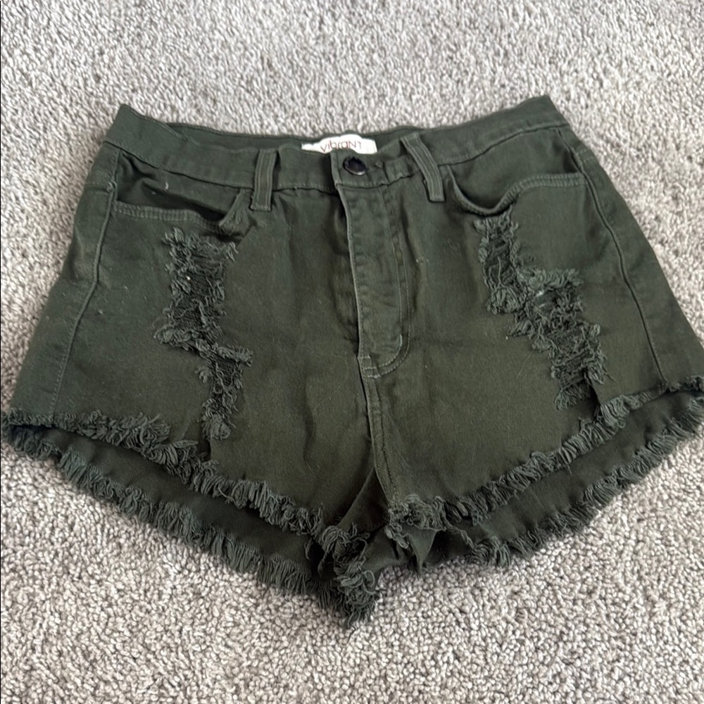 Vibrant Green Jean Shorts Distressed Frayed Hem